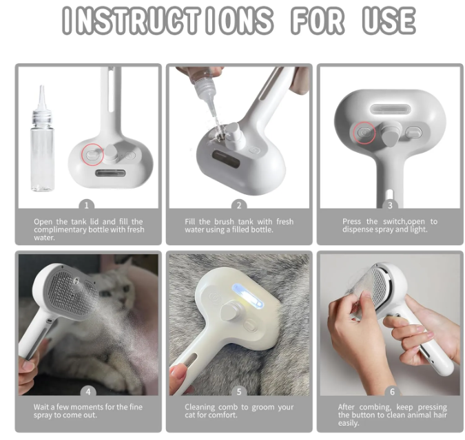 Pet Hair Spray Brush — Self-Cleaning Grooming Brush for Cats & Dogs